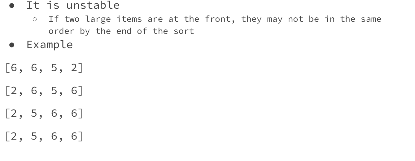 Selection sort's long-distance exchange can reverse two equal sixes